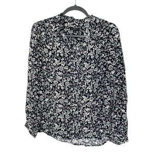 J.Crew Black White Floral Long Sleeve Blouse Women’s Small
